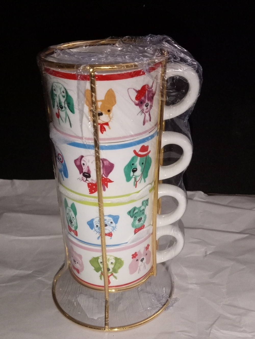 Stackable Mug Set (4) with Dog Prints - Multicolor